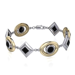 Black Magic Oval & Diamonds Silver & Gold Bracelet 52- MBL092